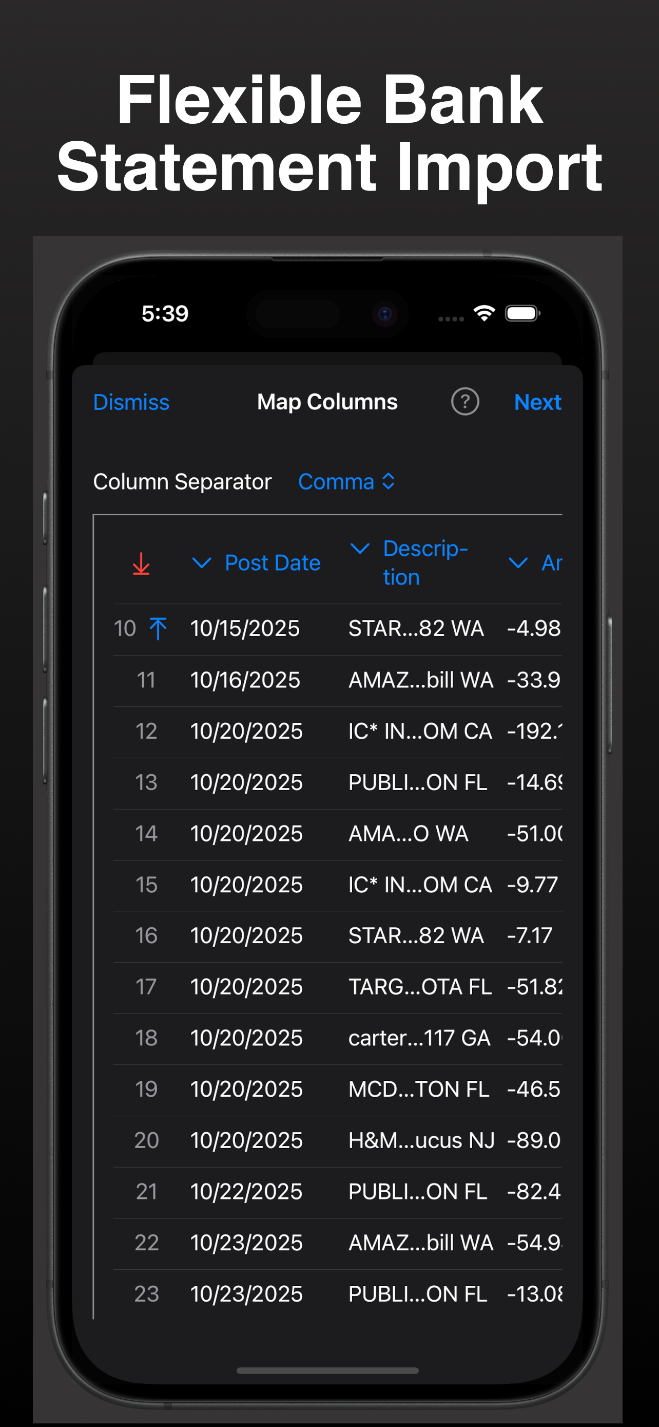 HandsOnMoney Ledger screen